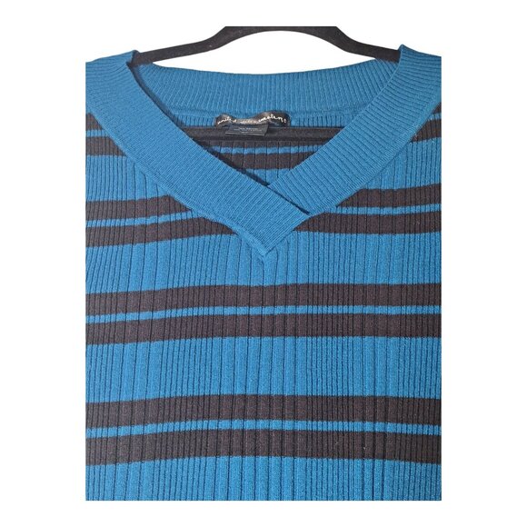 United States Sweaters XL V-Neck Pullover Turquoise Blue Black Striped Stretch - Picture 15 of 16